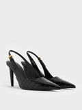 CHARLES & KEITH Croc-Effect Cone-Heel Pointed-Toe Pumps_Animal Print Black