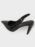 CHARLES & KEITH Croc-Effect Cone-Heel Pointed-Toe Pumps_Animal Print Black