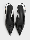 CHARLES & KEITH Croc-Effect Cone-Heel Pointed-Toe Pumps_Animal Print Black