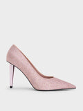 CHARLES & KEITH Glittered Cone-Heel Ponted-Toe Pumps_Pink
