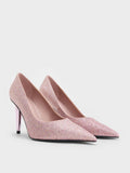 CHARLES & KEITH Glittered Cone-Heel Ponted-Toe Pumps_Pink