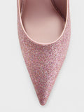 CHARLES & KEITH Glittered Cone-Heel Ponted-Toe Pumps_Pink