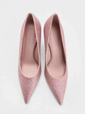 CHARLES & KEITH Glittered Cone-Heel Ponted-Toe Pumps_Pink