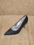 CHARLES & KEITH Glittered Cone-Heel Ponted-Toe Pumps_Black Textured