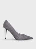 CHARLES & KEITH Glittered Cone-Heel Ponted-Toe Pumps_Black Textured