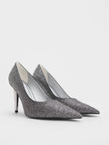 CHARLES & KEITH Glittered Cone-Heel Ponted-Toe Pumps_Black Textured