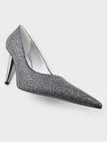 CHARLES & KEITH Glittered Cone-Heel Ponted-Toe Pumps_Black Textured