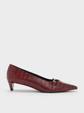 Charles & Keith Croc-Effect Buckled Pointed-Toe Kitten-Heel Pumps - Animal Print Red