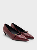 Charles & Keith Croc-Effect Buckled Pointed-Toe Kitten-Heel Pumps - Animal Print Red