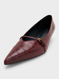 Charles & Keith Croc-Effect Buckled Pointed-Toe Kitten-Heel Pumps - Animal Print Red