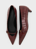 Charles & Keith Croc-Effect Buckled Pointed-Toe Kitten-Heel Pumps - Animal Print Red