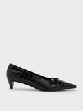 Charles & Keith Croc-Effect Buckled Pointed-Toe Kitten-Heel Pumps - Animal Print Black