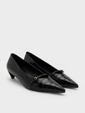 Charles & Keith Croc-Effect Buckled Pointed-Toe Kitten-Heel Pumps - Animal Print Black