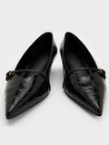 Charles & Keith Croc-Effect Buckled Pointed-Toe Kitten-Heel Pumps - Animal Print Black