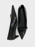 Charles & Keith Croc-Effect Buckled Pointed-Toe Kitten-Heel Pumps - Animal Print Black