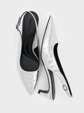 CHARLES & KEITH Croc-Effect Pointed-Toe Kitten-Heel Slingback Pumps_Animal Print Silver