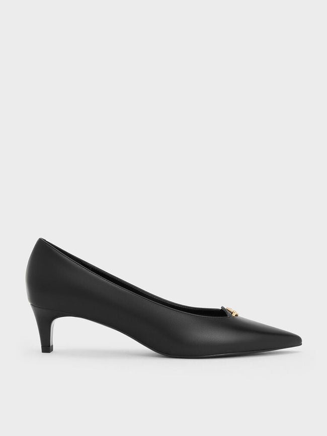 CHARLES & KEITH Metallic-Accent Pointed-Toe Blade-Heel Pumps_Black