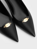 CHARLES & KEITH Metallic-Accent Pointed-Toe Blade-Heel Pumps_Black