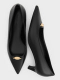 CHARLES & KEITH Metallic-Accent Pointed-Toe Blade-Heel Pumps_Black