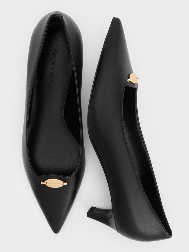 CHARLES & KEITH Metallic-Accent Pointed-Toe Blade-Heel Pumps_Black