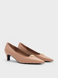 CHARLES & KEITH Metallic-Accent Pointed-Toe Blade-Heel Pumps_Nude