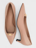 CHARLES & KEITH Metallic-Accent Pointed-Toe Blade-Heel Pumps_Nude
