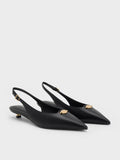 CHARLES & KEITH Metallic-Accent Kitten-Heel Slingback Pumps_Black