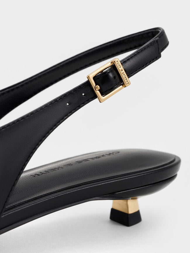 CHARLES & KEITH Metallic-Accent Kitten-Heel Slingback Pumps_Black