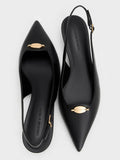 CHARLES & KEITH Metallic-Accent Kitten-Heel Slingback Pumps_Black