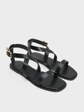 CHARLES & KEITH Crossover-Strap Square-Toe Sandals_Black