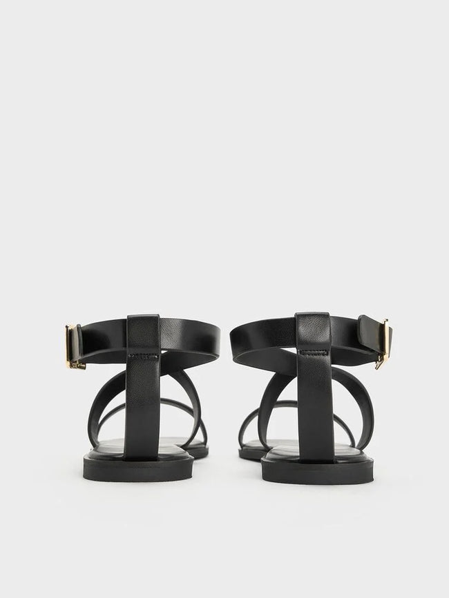 CHARLES & KEITH Crossover-Strap Square-Toe Sandals_Black