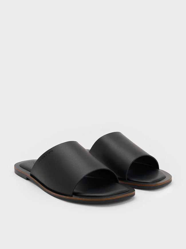CHARLES & KEITH Wide-Strap Slide Sandals_Black