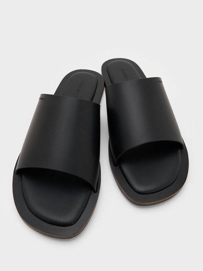 CHARLES & KEITH Wide-Strap Slide Sandals_Black