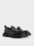CHARLES & KEITH Women Lorde Geometric Square-Toe Loafers _Black Box