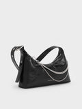 CHARLES & KEITH Women Atwood Chain Elongated Shoulder Bag -Noir