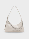 CHARLES & KEITH Women Atwood Chain Elongated Shoulder Bag -Shell Grey