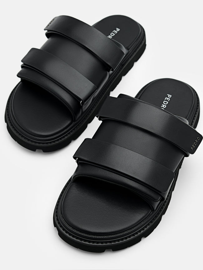 PEDRO Velcro Slide Sandals - Black