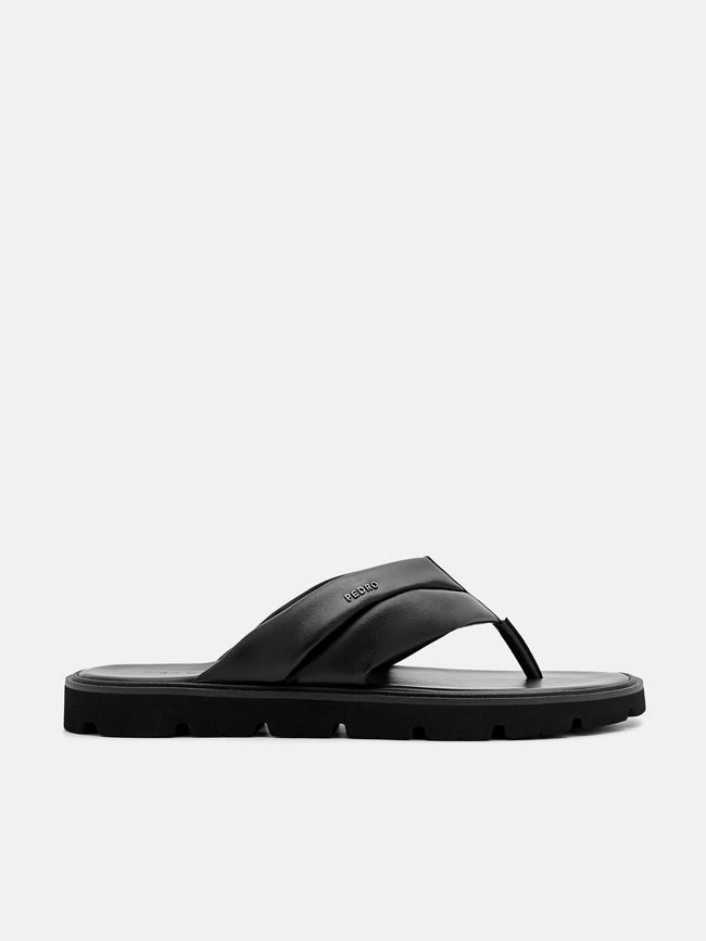 PEDRO Pleated Thong Sandals - Black