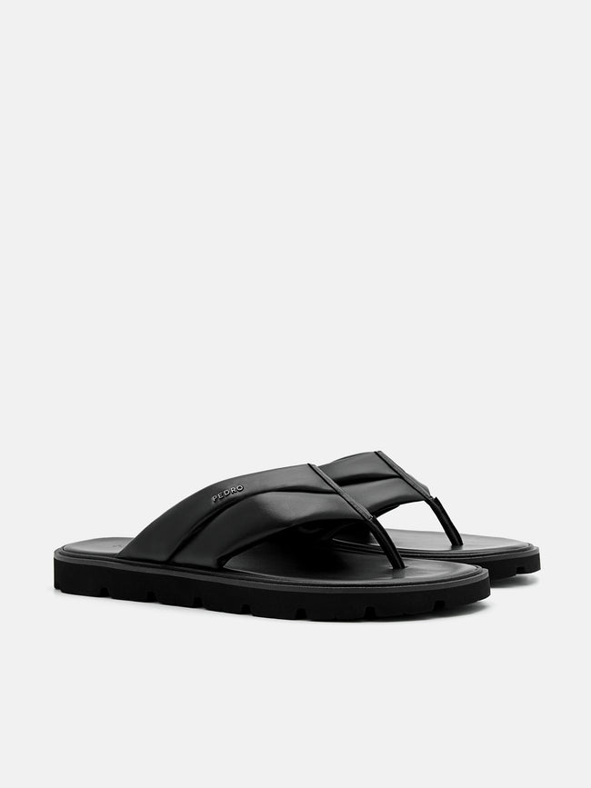 PEDRO Pleated Thong Sandals - Black