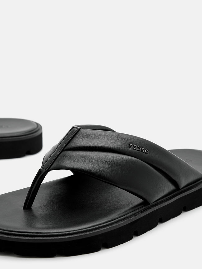PEDRO Pleated Thong Sandals - Black