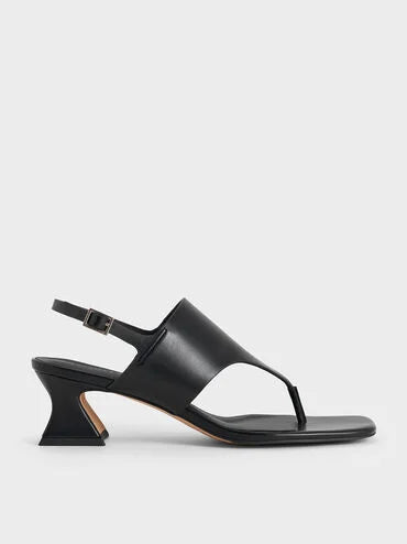 CHARLES & KEITH Wide-Strap Heeled Thong Sandals_Black