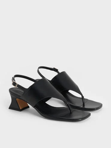 CHARLES & KEITH Wide-Strap Heeled Thong Sandals_Black