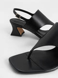 CHARLES & KEITH Wide-Strap Heeled Thong Sandals_Black