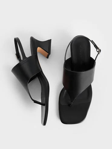 CHARLES & KEITH Wide-Strap Heeled Thong Sandals_Black