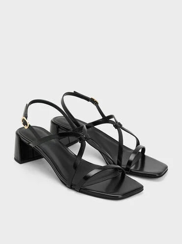 CHARLES & KEITH Strappy Block-Heel Slingback Sandals_Black Box