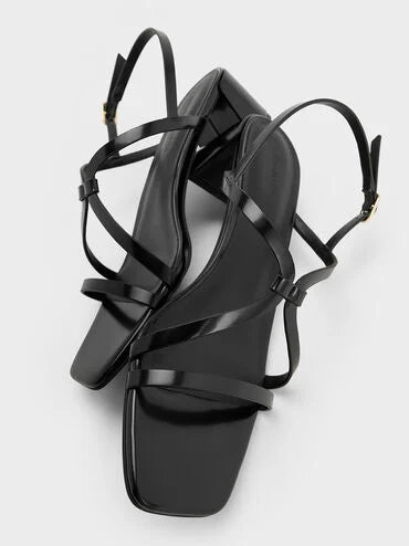 CHARLES & KEITH Strappy Block-Heel Slingback Sandals_Black Box