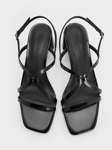 CHARLES & KEITH Strappy Block-Heel Slingback Sandals_Black Box