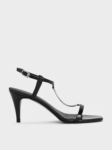 CHARLES & KEITH Chain-Strap Square-Toe Heeled Sandals_Black Box