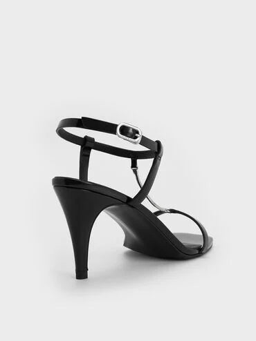 CHARLES & KEITH Chain-Strap Square-Toe Heeled Sandals_Black Box
