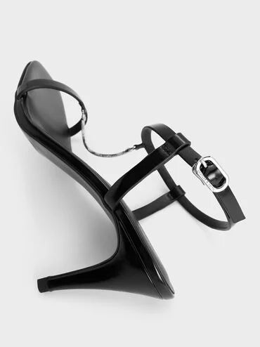 CHARLES & KEITH Chain-Strap Square-Toe Heeled Sandals_Black Box